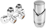 Decorative combined thermostatic set, angular, chrome